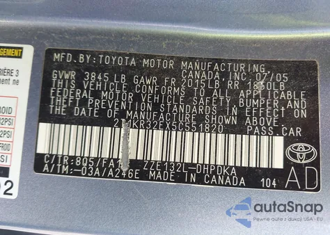 2005 Toyota Matrix из США, поврежденный, VIN 2T1KR32EX5C551820